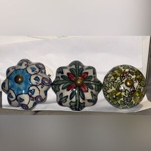 Beautiful Unique Artisan Hand Painted Multicolor Floral Ceramic Knobs, Set of 6